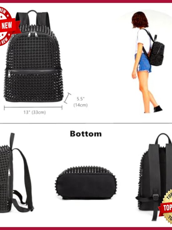 Large Studded Punk Backpack Canvas Daypack Travel Work Casual